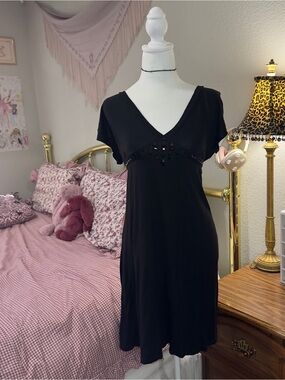 Black Beaded TieBack mini dress